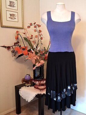 New Dolcezza Elegant Black Lined Midi Skirt High Quality Designer Piece 12